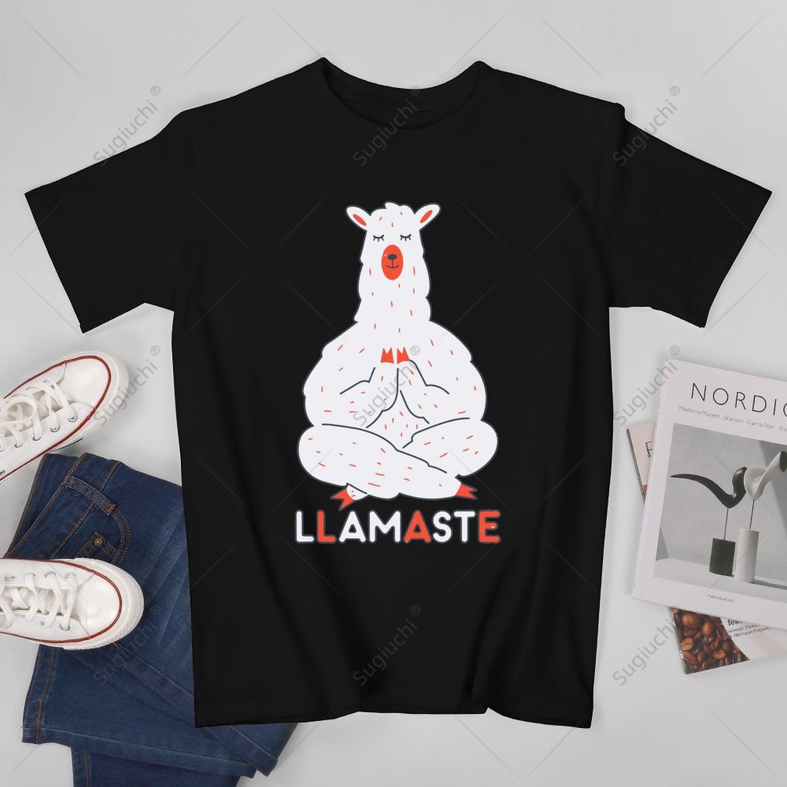 Zen Yoga Fitness - Kaos Unisex Pria Wanita Llamaste Lucu